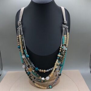 Chico's layered look beaded boho style statement necklace with suede cord
